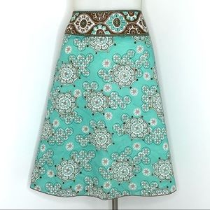 A-Line Teal & Brown Cotton Voile Skirt